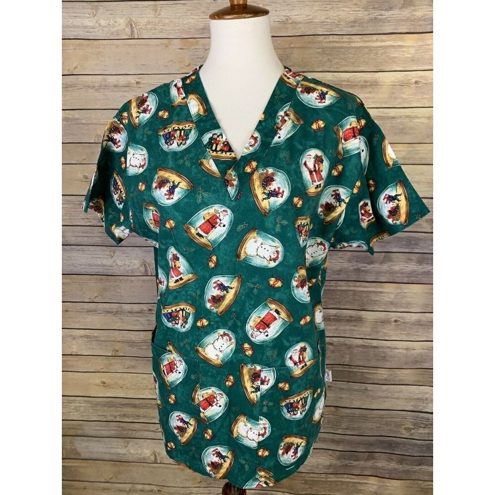 Crest Cotton Womens Small Scrub Top Christmas Snow